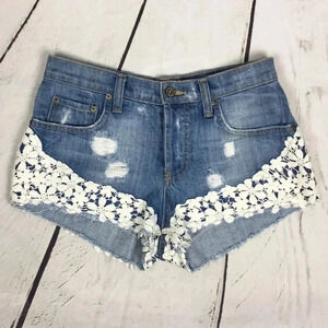 CARMAR // Denim Lace Cutoff Shorts EUC